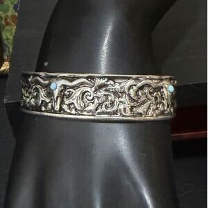 Steer Skull Cuff Bracelet Women Silver Tone Blue Beaded  Western Boho Bracelet